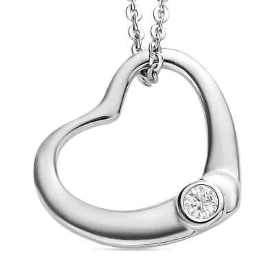 #ad 925 Sterling Silver Lab Created Moissanite Heart Pendant Necklace Gift Size 20quot; $25.99