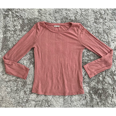 #ad Heart amp; Hips Womens Casual Top Pink Long Sleeve Stretch Ribbed Shirt Pullover L $11.04