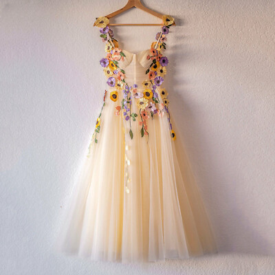 #ad Light Yellow A Line Prom Dresses Tulle Fairy Evening Dress Special Occasion Gown $128.00