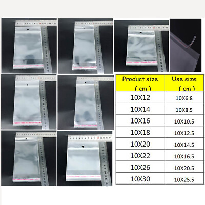 Width 10cm Clear Resealable Poly Cello Cellophane Bags w Hanging Hole Multi size $106.36