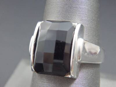 #ad Black Onyx Checkerboard Curved Cut Sterling Rhodium Ring Sz 9 $30.00