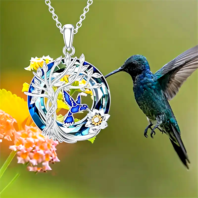 #ad Blue Hummingbird Tree Of Life Flowers Pendant Necklace Jewelry Gifts Women Girl $12.98