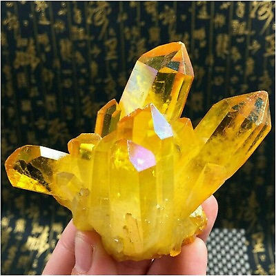 #ad Natural Aura Yellow Citrine Crystal Titanium Cluster Healing Mineral Specimen $14.80