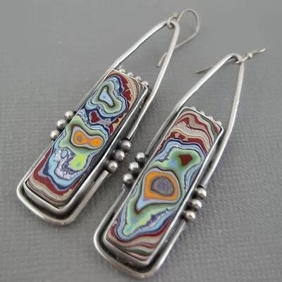 #ad Women Earrings Boho Spiral Marble Pattern Colorful Stone Unique Jewelry Gift New $9.98