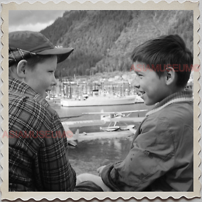 #ad 40s ALASKA JUNEAU YOUNG BOYS PORTRAIT PIER BOAT PLANE OLD VINTAGE Photo S7822 $23.99