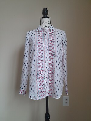 #ad Boden linen shirt white leaf print button front women#x27;s 6R $14.99