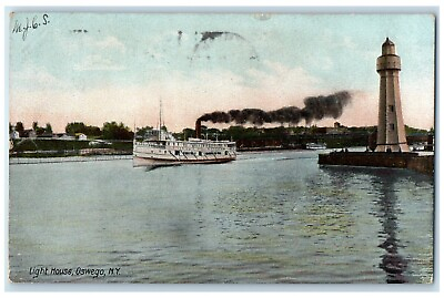#ad 1906 Steamer Cruise Ship Light House Oswego New York NY Vintage Posted Postcard $8.42