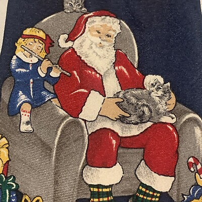 #ad Christmas Holiday Mens Silk Tie Santa Toys Children Mistletoe Cats Blue USA $13.59
