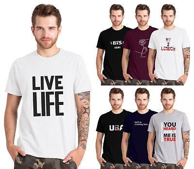 #ad Mens Printed T Shirt Cotton Casual Short Sleeve Slim Fit Top Tee All Sizes S XXL $10.19