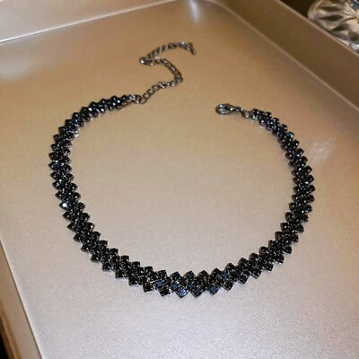 #ad Choker Rhinestone Necklace Crystal 3 Row Diamante Shine Black Sparkly Party Gift GBP 4.99