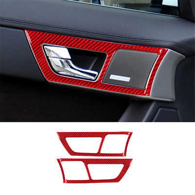 #ad Red Front Door Handle Frame Trim Cover Panel Carbon Fiber For Jaguar XF 2009 11 $34.90