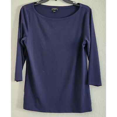 #ad TOP ANN TAYLOR BASIC RAYON SPANDEX NAVY BLUE 3 4 LENGTH SLEEVES SOLID SIZE SMALL $18.81