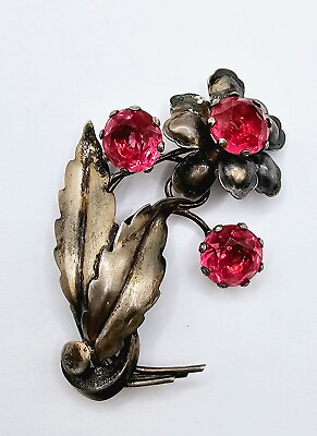 #ad vintage pink rhinestone flower brooch pin $10.00