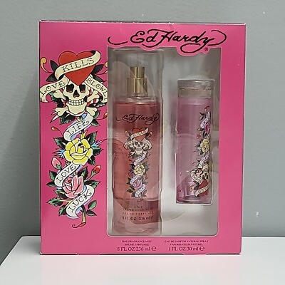 #ad Ed Hardy 2pc Set For Women Fine Fragrance Mist 8oz amp; EAU De Parfum Spray 1oz $25.99