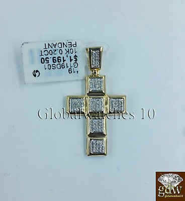 #ad 10k Yellow Gold Jesus Cross 1.4quot; Inch Charm Pendant with Real Diamond Angel. $425.32