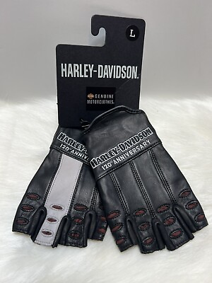 #ad #ad Harley Davidson Mens 120th Anniversary True North Fingerless Leather Gloves L $39.99
