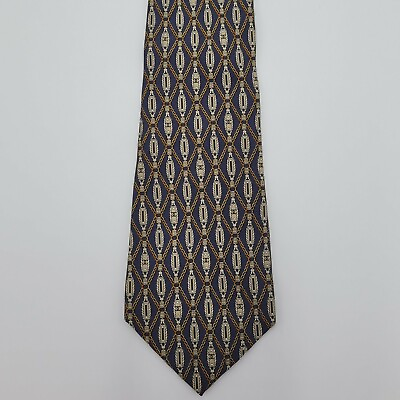 Chanel Men#x27;s Navy Blue w CC Logo amp; Chain Pattern Silk Tie Necktie Made in Italy $169.15