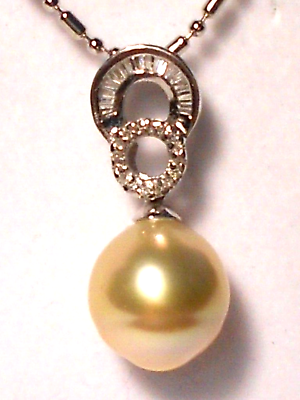 #ad golden South Sea pearl pendant diamonds solid 14k white gold. $639.20