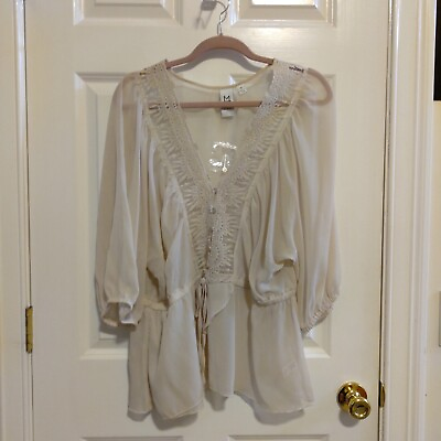 #ad NEW Ladies Marc Bouwer Sheer Beige Blouse Size XL $29.16