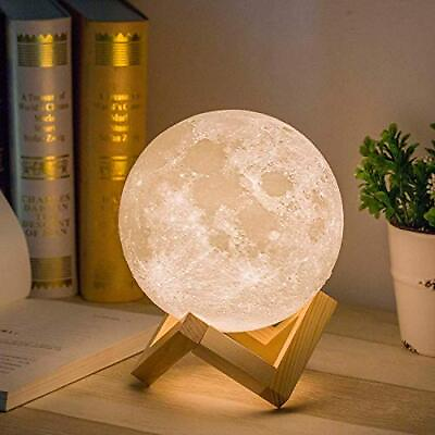 #ad Mydethun Moon Lamp 5.9 Inch LED Night Light Brightness Control Wooden Base Decor $13.99