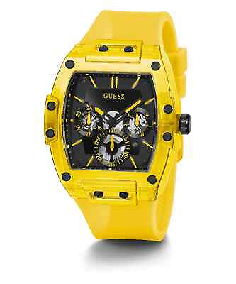 Guess Men#x27;s Phoenix 43mm Yellow Silicone Quartz Watch GW0203G6 NEW $79.00