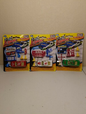 #ad Toy Racing track Car Pit Stop 8 Piece Play Set LOT OF 3 DIECAST METAL CARS $17.34