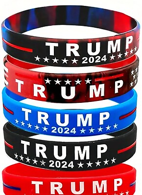 #ad 5 Piece Patriotic Silicone Bracelets TRUMP 2024 Presidential Election MAGA $14.99