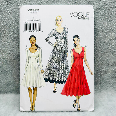 #ad Vogue 8920 Dress Fit and Flared w Low Neckline Lined Misses Size XS M Pattern $12.99