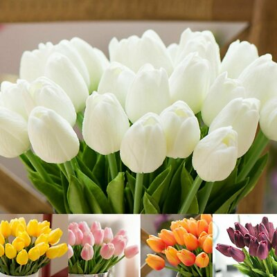 #ad 10 PACK Artificial Tulips Real Touch Bridal Home Wedding Party Festival Decor US $9.89