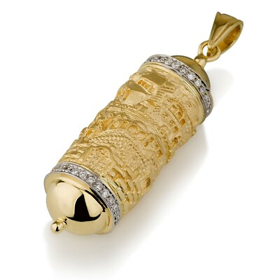 #ad Mezuzah amp; Jerusalem Jewish Pendant 18K Yellow Gold with Diamonds Solid Jewelry $5827.55