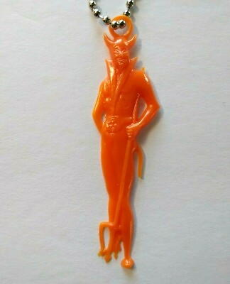 #ad Halloween Plastic Devil Satan Keychain Charm Gothic Spooky Gift Orange Vintage $10.50