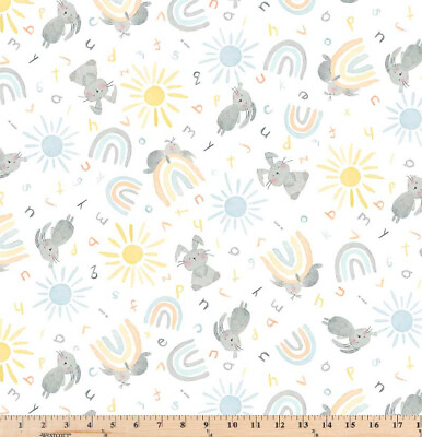 #ad Bunny Love White Tossed Bunnies 5132 W PB Text Fabric By Half Yard Increments $4.20