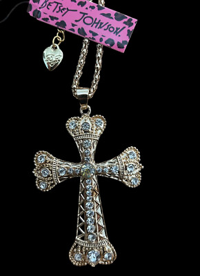 #ad Betsey Johnson Beautiful Rhinestone Cross Necklace $28.99