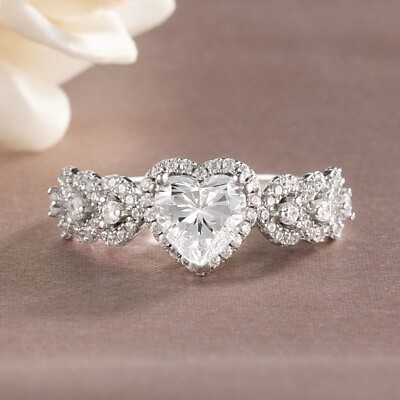 #ad Pretty Heart Cubic Zircon 925 Silver Plated Ring Women Wedding Jewelry Sz 6 10 C $3.55