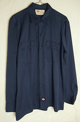 #ad Vintage Dickies Mens Long Sleeve Button Work Shirt Navy Blue SZ: SM MED $11.97