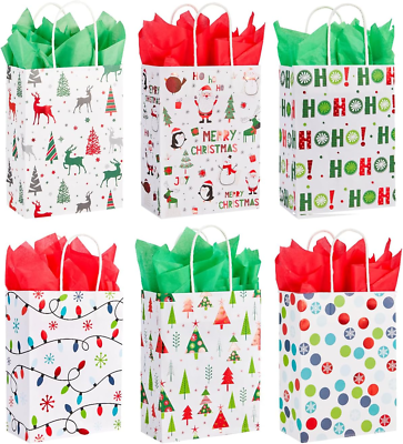 #ad 30 Pack Small Christmas Gift Bags with Tissue Paper Environmental Paper Bags $20.99