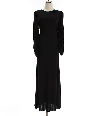 #ad Beatrice B NWT Trait Ruched Sleeve Long Dress Size 38 US 0 in Solid Black $322.49