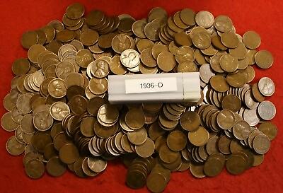 #ad 1936 D Lincoln wheat cent penny 50 coin roll circulated $9.95