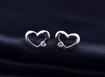#ad 2 Ct Round Cut Simulated Diamond Pretty Heart Stud Earring 14K White Gold Plated $69.99