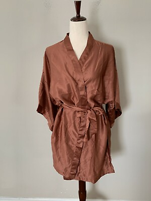 NWT Cotton On Body Women#x27;s Sz M L Short Satin Wrap Robe Cappuccino Brown $12.99