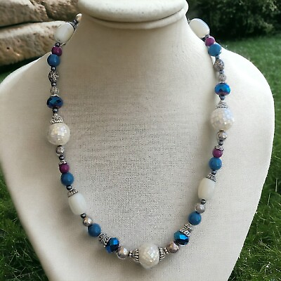 #ad Mother of Pearl Aurora Borealis Multicolor Bead Strand Necklace Vintage Bohemian $17.99
