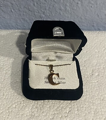 #ad Silver Letter C Initial Pendant with 18quot; Chain Necklace in Purse Shaped Box $17.49