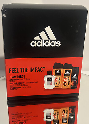 #ad Adidas Gift Set Feel The Impact Team Force 4 Piece Body Spray After Shave Shower $39.85