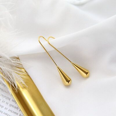 #ad Woman 18K Gold Plated Stainless Steel Water Drop Earring Hook Dangle Drop $7.99