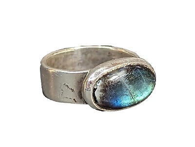 #ad Sterling Silver Handmade Ring Blue Green Stone Size 7 Signed $26.98