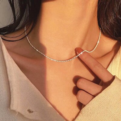 #ad #ad Fashion 925 Silver Choker Chain Clavicle Necklace Women Men Jewelry Lucky Gift C $1.98