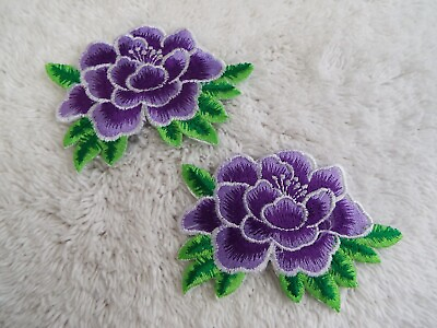 #ad 2 pcs Purple Peony Flower 3 1 2quot; Embroidery Iron on Patch Set E15 $9.98