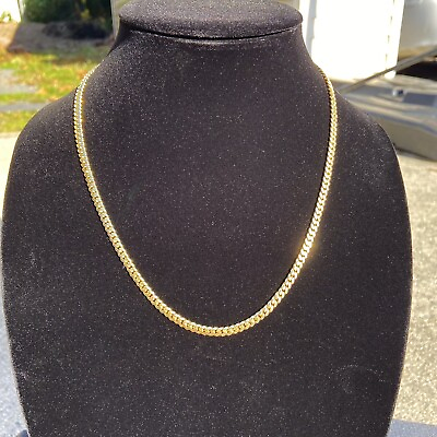 #ad Gold Chain 14k Gold Vermeil Miami Cuban 20in 4mm .925 Italy $84.99