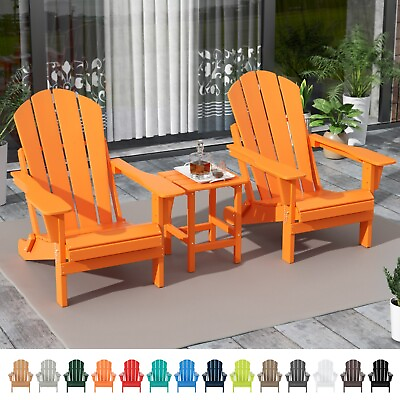 #ad 3PC Folding Adirondack Chair with Side Table Set Patio Outdoor Poly Material $359.99