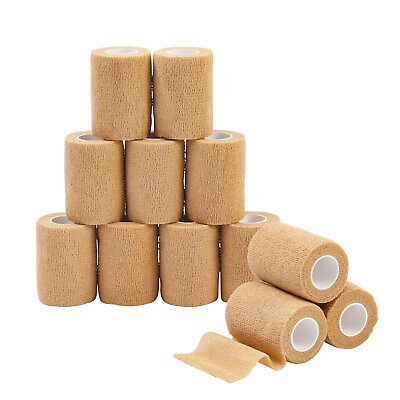 #ad 12 Rolls Tan Self Adhesive Bandage Wrap Vet Tape Medical Tape 3 In x 5 Yds $14.99